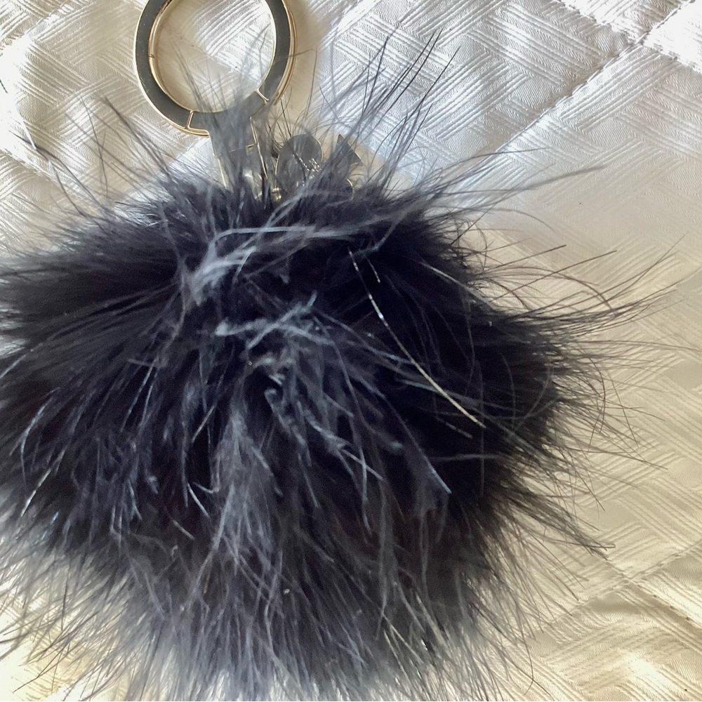 Kate Spade Black Fluffy Keychain gold hardware